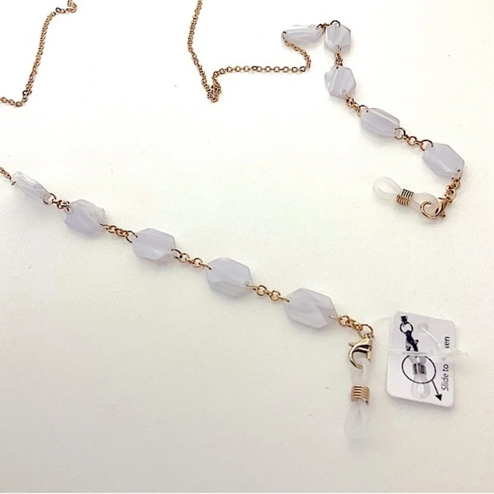 Eyeglass Necklace Chain Acrylic Beads White/Clear/Gold
